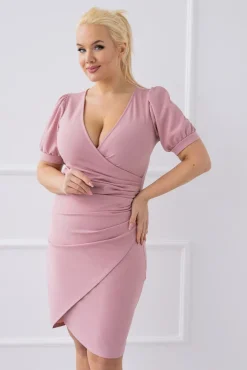 Włoski Pudroworóżowa Sukienka z marszczeniem XIOPI