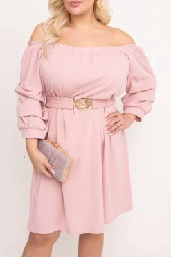 Włoski Pudroworóżowa Sukienka z paskiem VOUGI