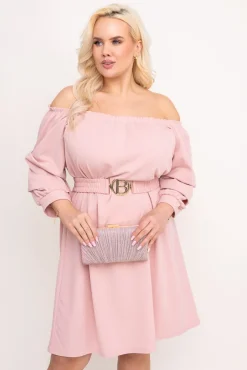 Włoski Pudroworóżowa Sukienka z paskiem VOUGI