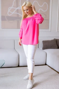 Damskie Włoski Różowa Bluzka z marszczonymi rękawami NANSI