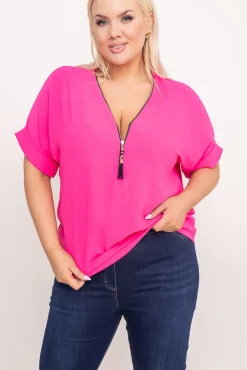 Damskie Włoski Różowa Bluzka z rozsuwanym dekoltem EKIUZI