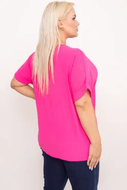 Damskie Włoski Różowa Bluzka z rozsuwanym dekoltem EKIUZI
