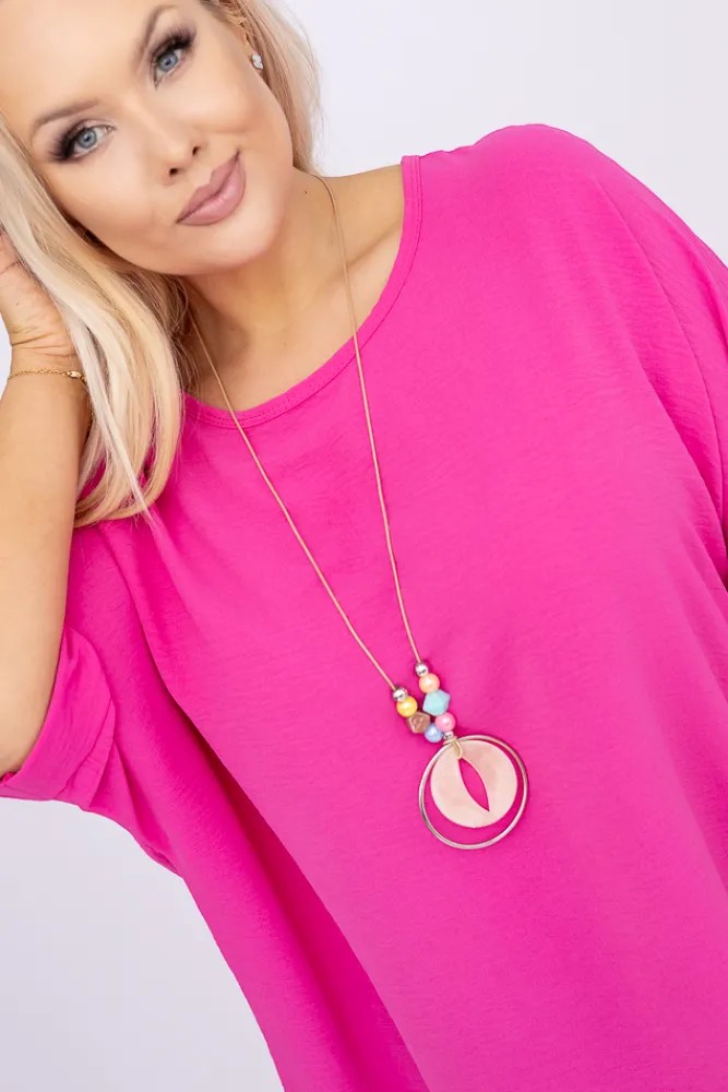 Damskie Włoski Różowa Bluzka z wisiorkiem BELUCIO