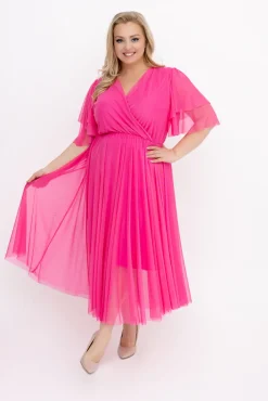 Włoski Różowa Sukienka siateczkowa BARSI