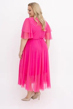 Włoski Różowa Sukienka siateczkowa BARSI