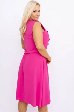 Włoski Różowa Sukienka z żabotem MERINGO