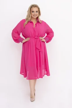 Włoski Różowa szyfonowa Sukienka koszulowa EFARINO