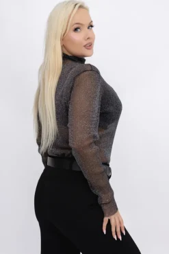 Damskie Włoski Srebrna Bluzka błyszcząca WORIGIA