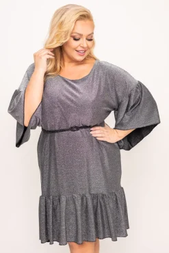 Polski Srebrna Sukienka błyszcząca STERI