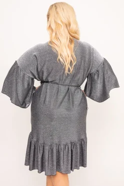 Polski Srebrna Sukienka błyszcząca STERI