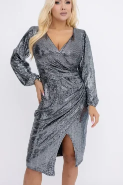 Włoski Srebrna Sukienka błyszcząca KESSI