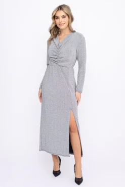 Włoski Srebrna Sukienka błyszcząca z kokardką KLIMENO