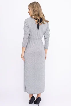 Włoski Srebrna Sukienka błyszcząca z kokardką KLIMENO