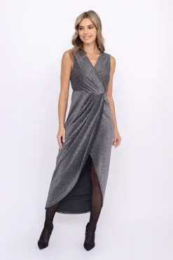 Włoski Srebrna Sukienka błyszcząca ERICA