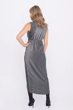 Włoski Srebrna Sukienka błyszcząca ERICA