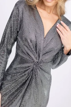 Włoski Srebrna Sukienka błyszcząca LIVENO