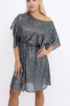 Włoski Srebrna Sukienka cekinowa SALINO