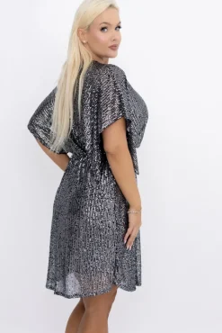 Włoski Srebrna Sukienka cekinowa SALINO