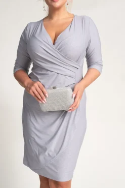 Polski Szara Sukienka brokatowa BRILIA