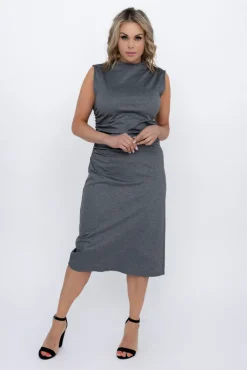 Włoski Szara Sukienka z marszczeniami VERMINA