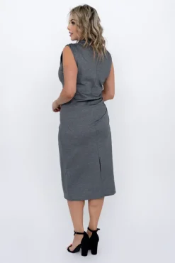Włoski Szara Sukienka z marszczeniami VERMINA