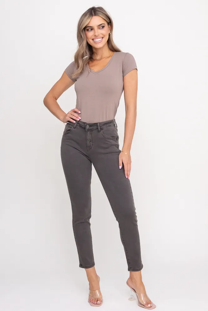 Damskie Włoski Szare Spodnie Jeansowe PERMENIO