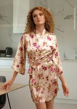 Polski Szlafrok satynowy FLOWERS DK-P 004
