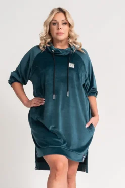 Polski Szmaragdowa Sukienka welurowa PERIO