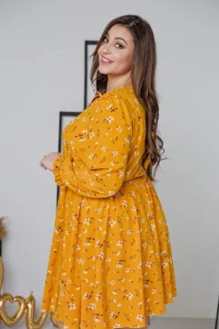 Polski Żółta Sukienka CHERYL Plus Size