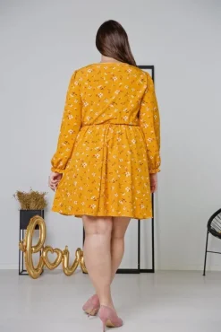 Polski Żółta Sukienka CHERYL Plus Size