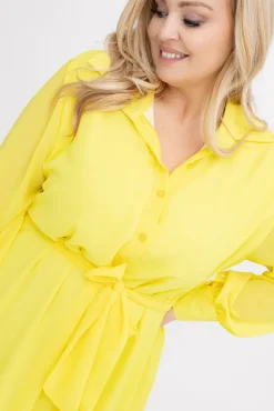 Włoski Żółta szyfonowa Sukienka koszulowa EFARINO