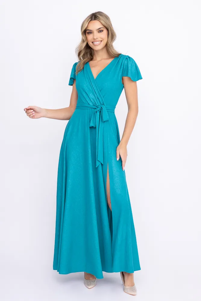 Polski Turkusowa Sukienka błyszcząca SELIGA