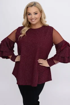 Damskie Włoski Wiśniowa Bluzka z falbanami VELI