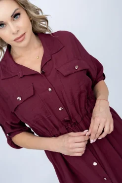 Włoski Wiśniowa Sukienka szmizjerka SAFERI