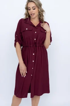 Włoski Wiśniowa Sukienka szmizjerka SAFERI