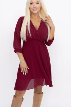 Włoski Wiśniowa Sukienka szyfonowa plisowana UNTURI