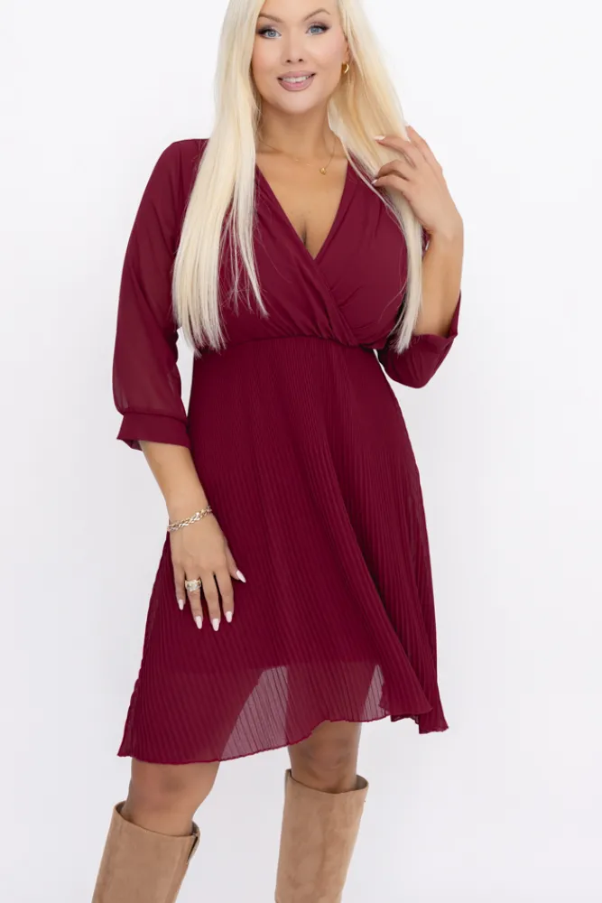 Włoski Wiśniowa Sukienka szyfonowa plisowana UNTURI