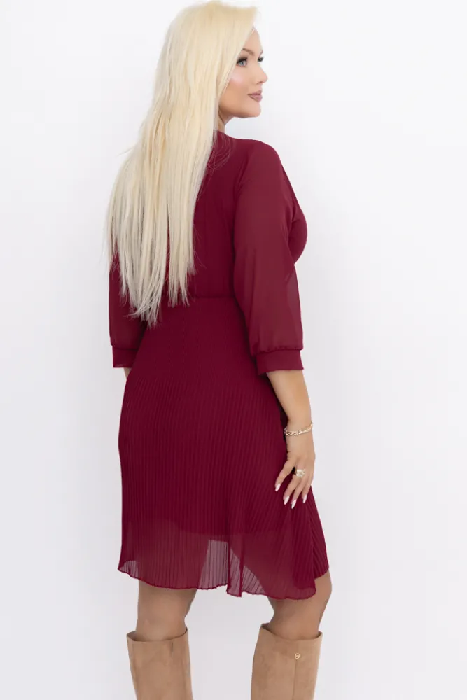 Włoski Wiśniowa Sukienka szyfonowa plisowana UNTURI