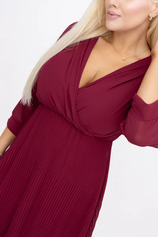 Włoski Wiśniowa Sukienka szyfonowa plisowana UNTURI