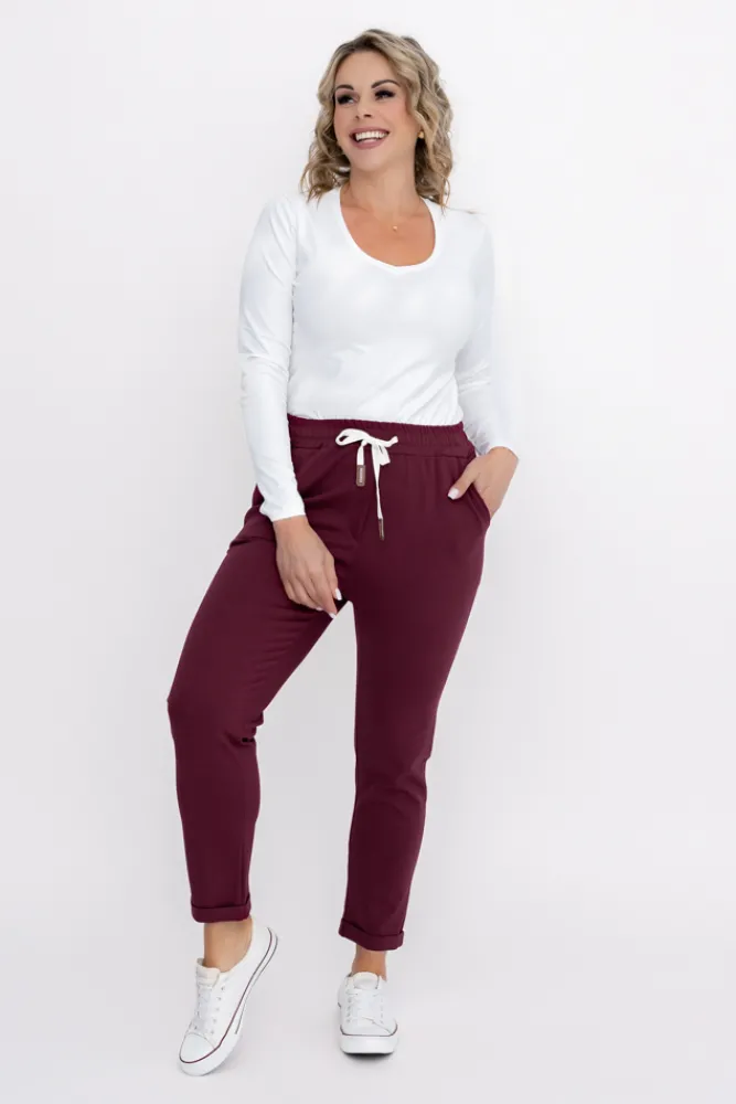 Damskie Włoski Wiśniowe Spodnie dresowe DAFNE