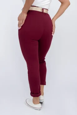 Damskie Włoski Wiśniowe Spodnie z paskiem ARTEMIS