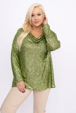 Damskie Włoski Zielona Bluzka z cekinami BERVINO