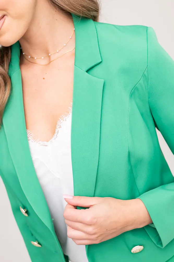 Damskie Polski Zielona Marynarka dwurzędowa KENVI