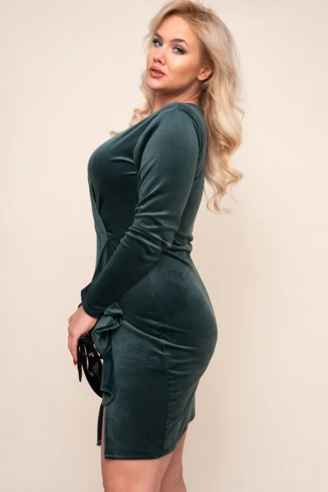 Włoski Zielona Sukienka FERRA Welurowa