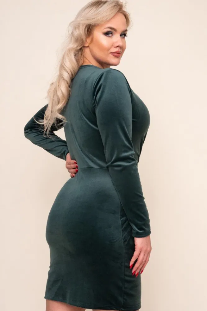 Włoski Zielona Sukienka FERRA Welurowa