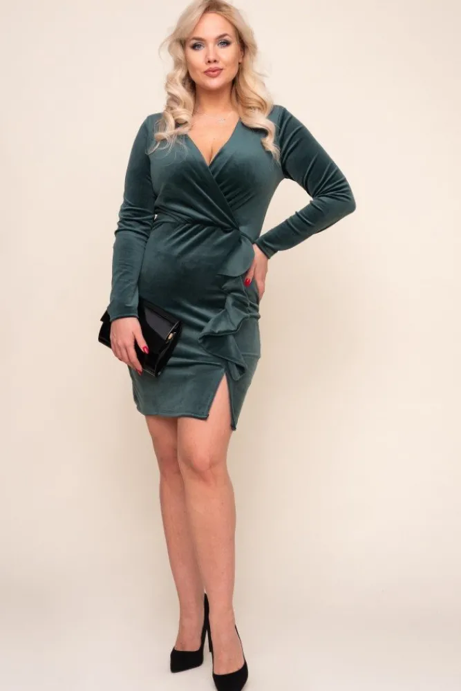 Włoski Zielona Sukienka FERRA Welurowa