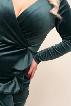 Włoski Zielona Sukienka FERRA Welurowa