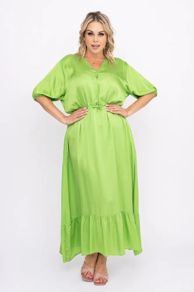 Włoski Zielona Sukienka Satynowa ELANTRA