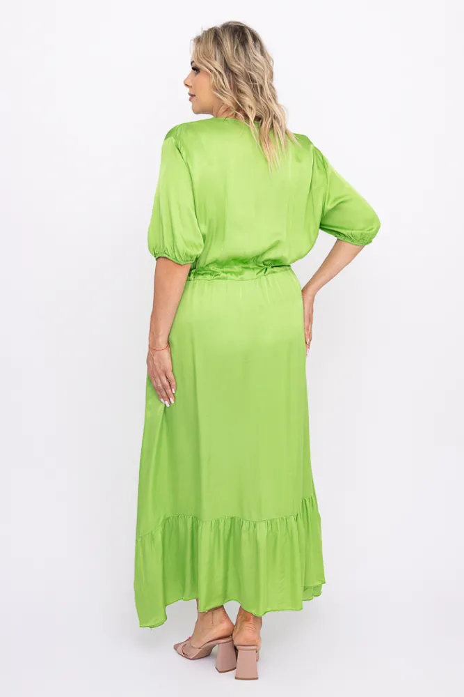 Włoski Zielona Sukienka Satynowa ELANTRA
