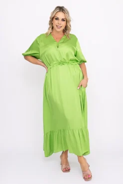 Włoski Zielona Sukienka Satynowa ELANTRA